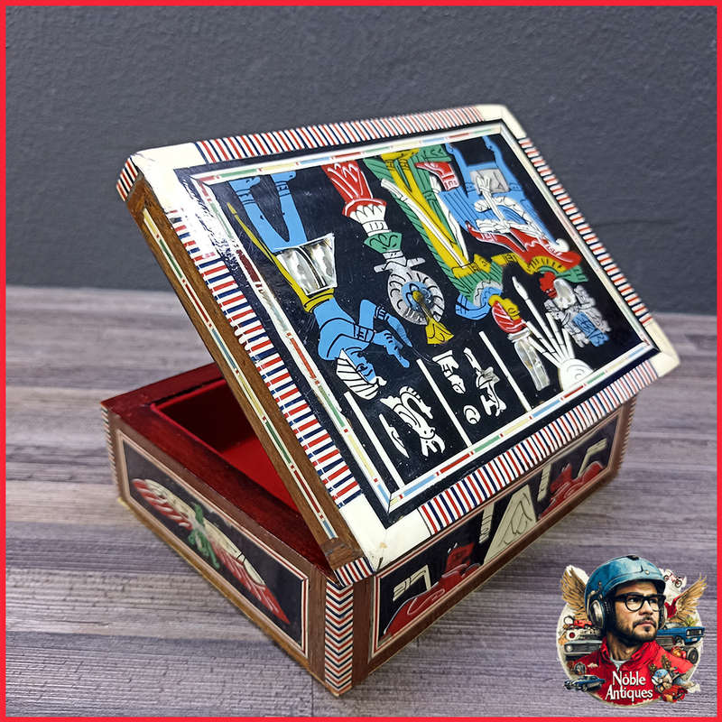 Vintage Egyptian Inlaid Abalone Wooden Trinket Jewelry Box