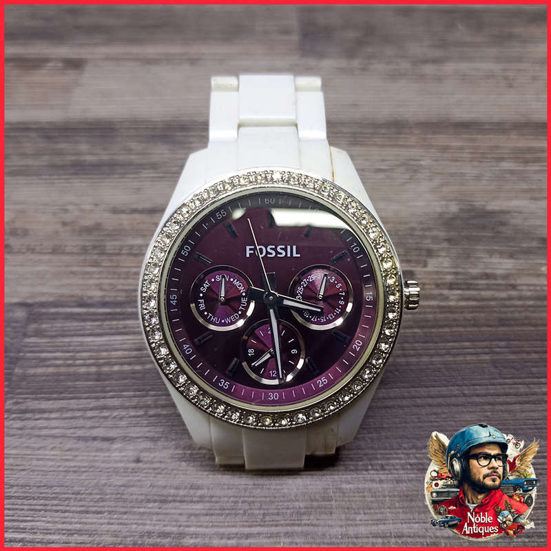 Working Original Fossil Analog Purple Dial Women's Watch