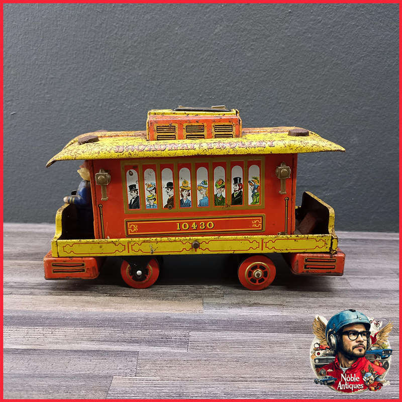 Large Vintage 1960s BROADWAY TROLLEY 10430 TIN TOY Trade Mark Modern Toys made in Japan