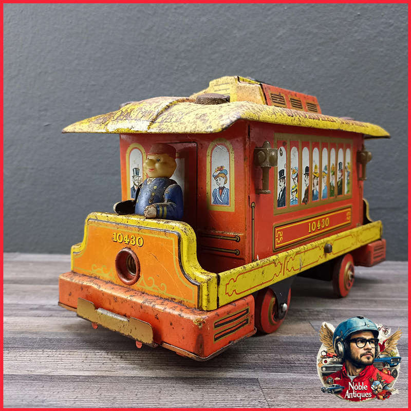 Large Vintage 1960s BROADWAY TROLLEY 10430 TIN TOY Trade Mark Modern Toys made in Japan