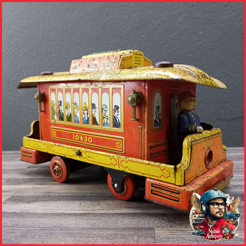 Large Vintage 1960s BROADWAY TROLLEY 10430 TIN TOY Trade Mark Modern Toys made in Japan