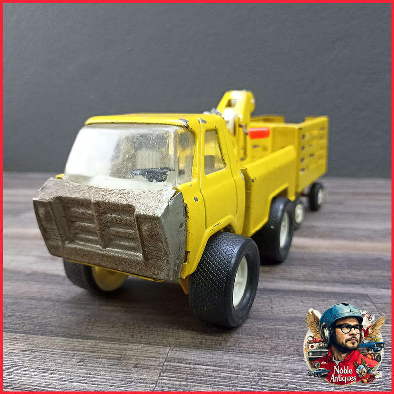 Vintage 1960s Japanese Pressed Steel Diecast Tow Truck and Trailer