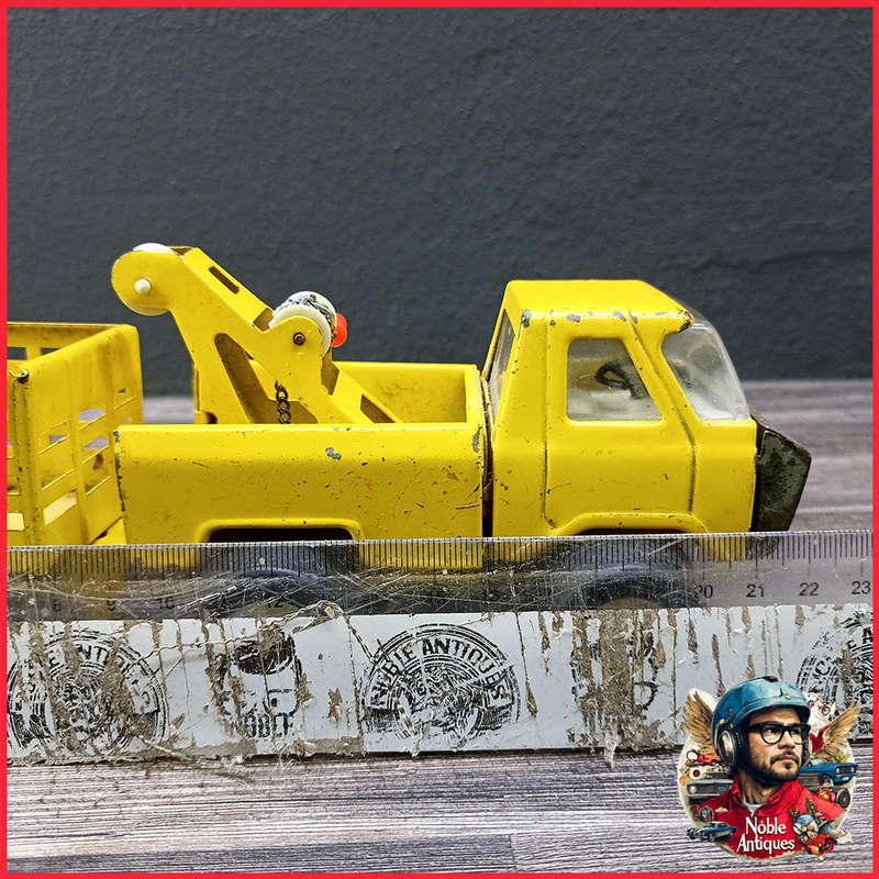 Vintage 1960s Japanese Pressed Steel Diecast Tow Truck and Trailer