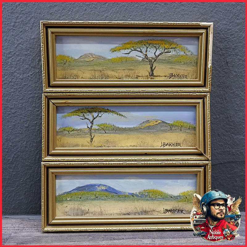 Three Mini Oil on Board SA Landscape Painting by J Bakker