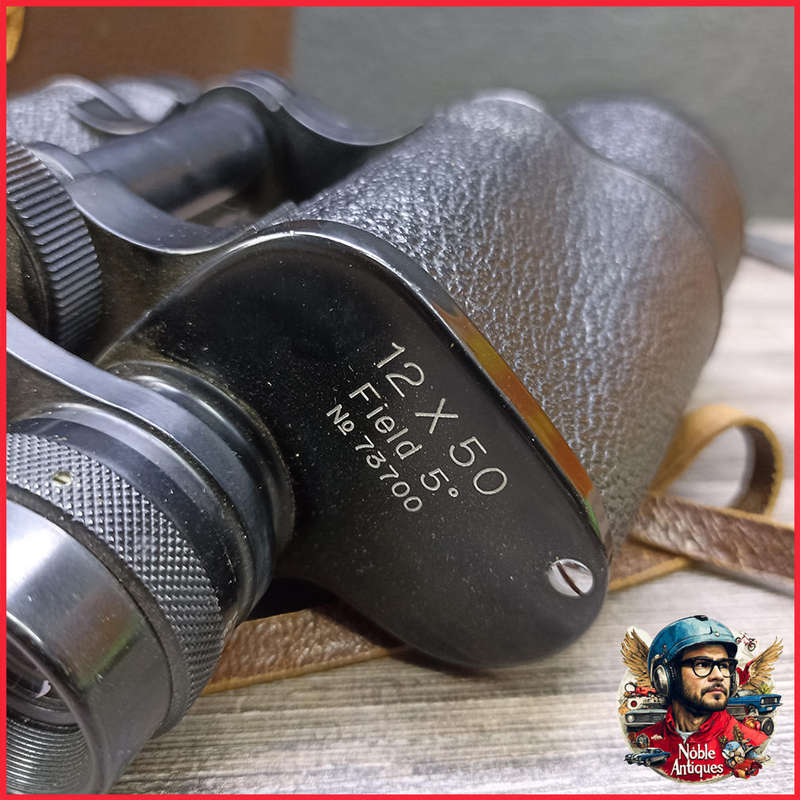 Vintage Leather Cased 12 X 50 Binoculars Fantastic Condition