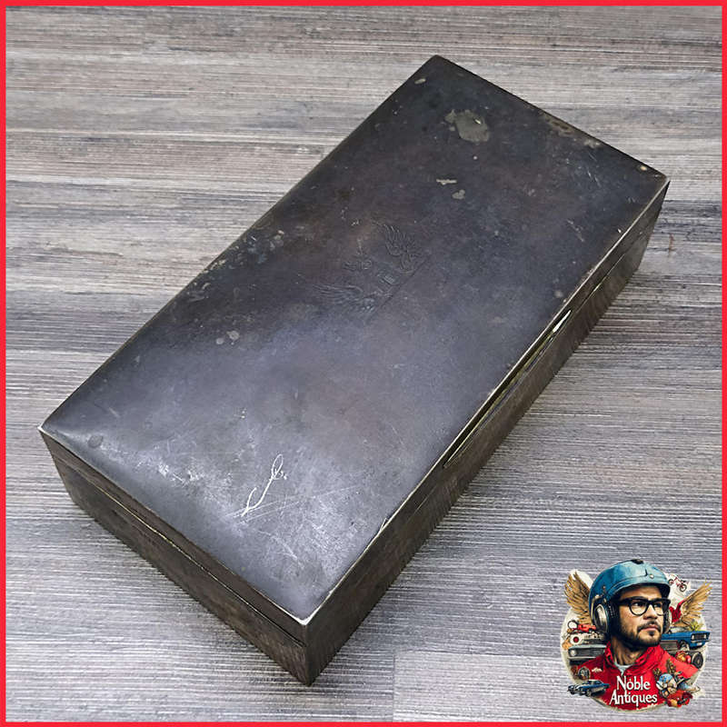Antique English Walker & Hall Sterling Silver Military Cigar Box 795g