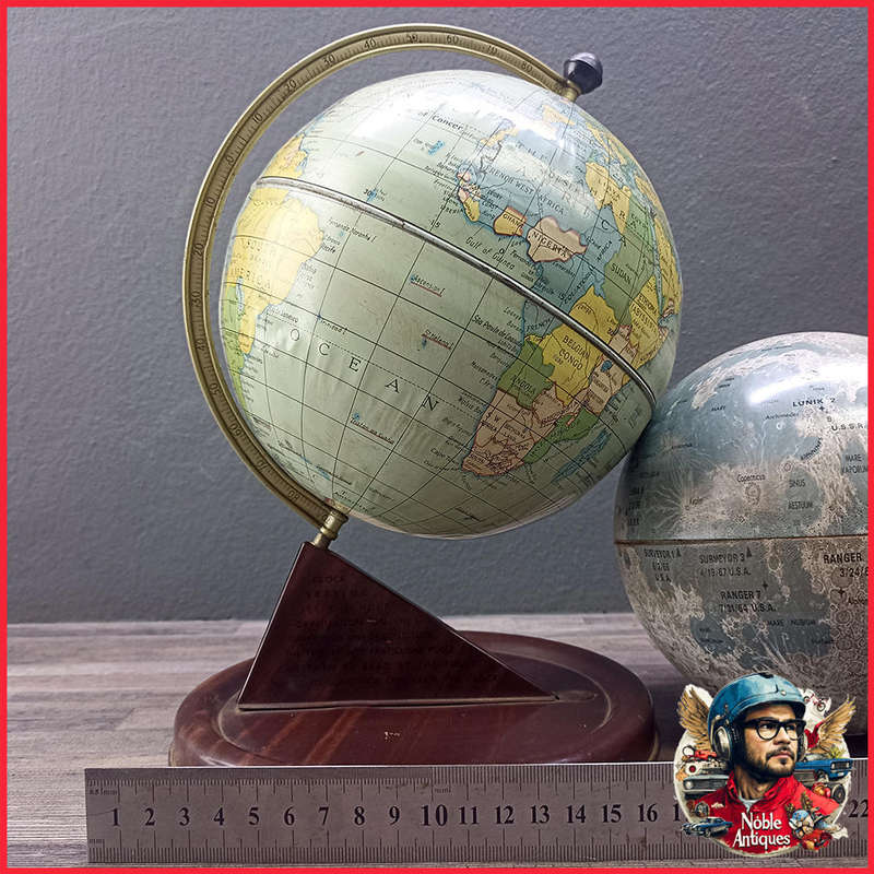 Vintage Chad Valley 1950's Tin World Globe and Tin 1960s Moon Globe