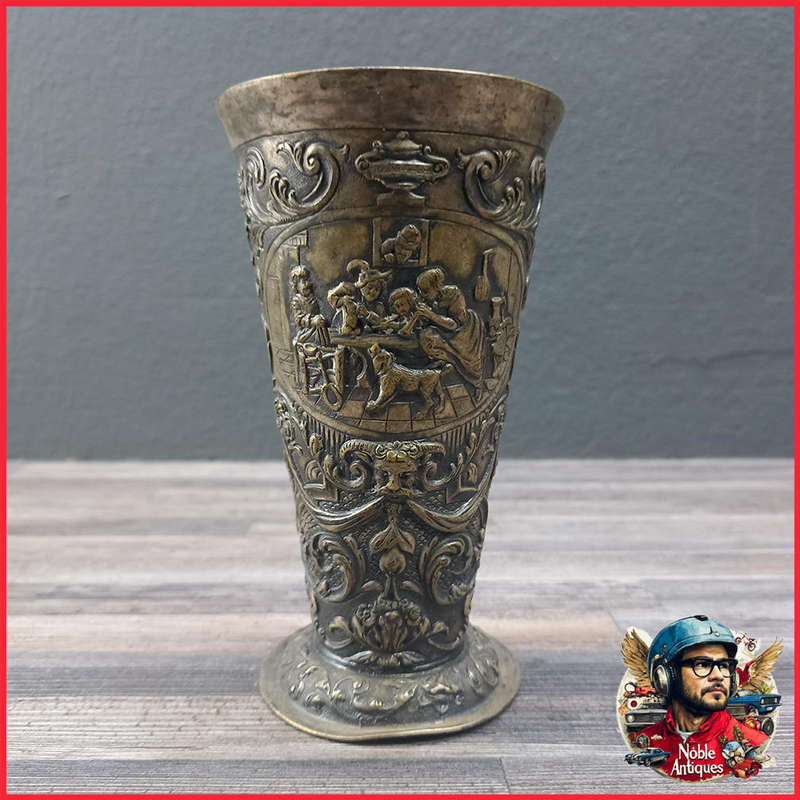 Highly Decorative Antique Zinnbecher, or pewter beaker