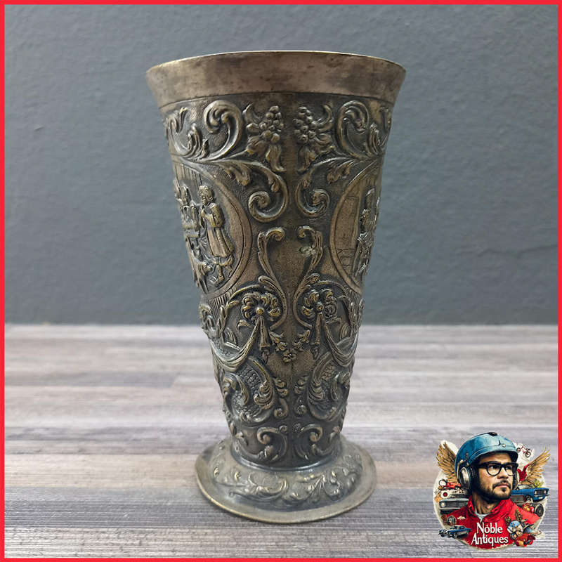 Highly Decorative Antique Zinnbecher, or pewter beaker