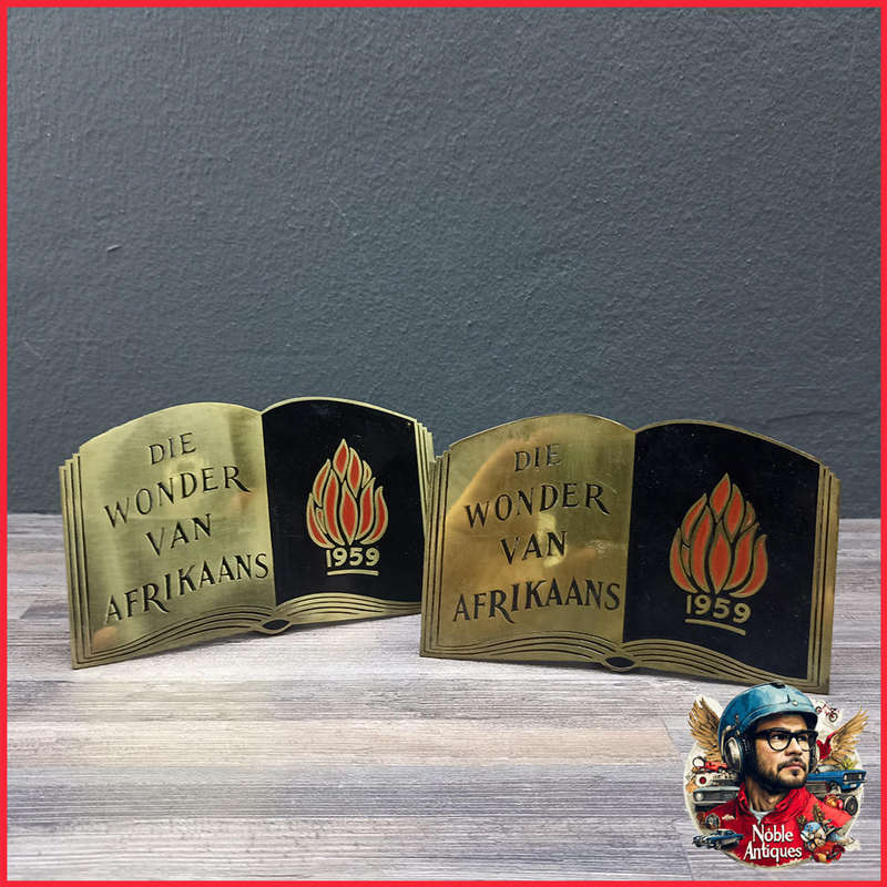 Vintage Brass and Enamel "Die Wonder van Afrikaans" Plaques
