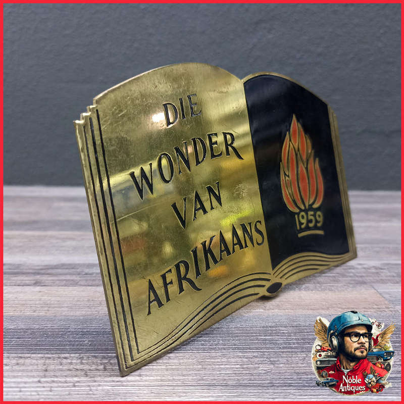 Vintage Brass and Enamel "Die Wonder van Afrikaans" Plaques