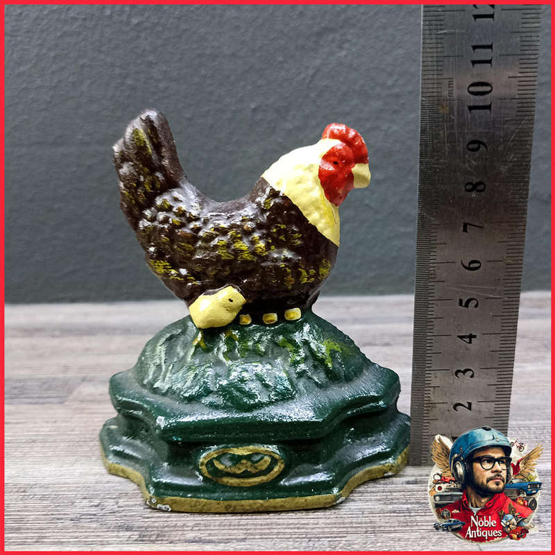 Vintage Cast Iron Farmhouse Door Stop Wedge Chicken Rooster