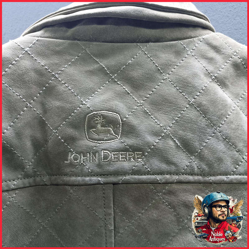 John Deere Ladies Leather Jacket - Dark Khaki Large