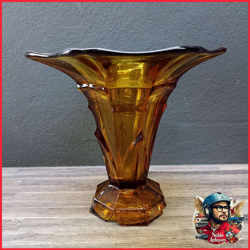 Vintage  1930s Art Deco amber glass vase  by Josef Inwald Denmark