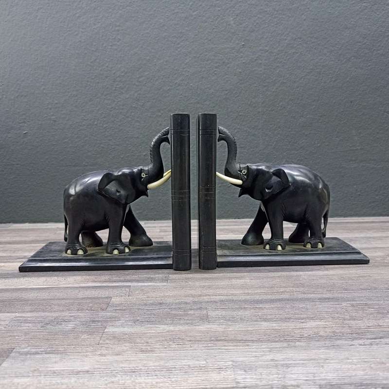 Vintage Pair of Ceylonese Elephant Bookends