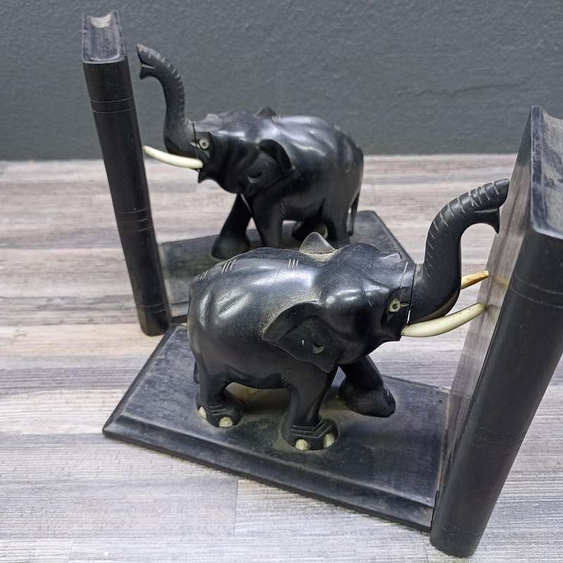 Vintage Pair of Ceylonese Elephant Bookends