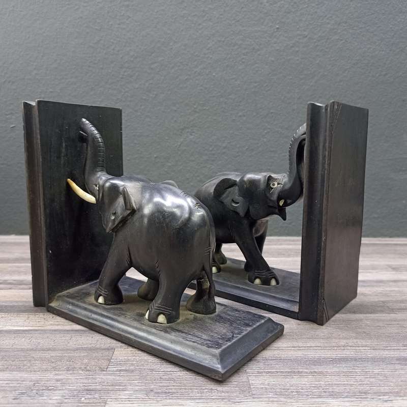 Vintage Pair of Ceylonese Elephant Bookends