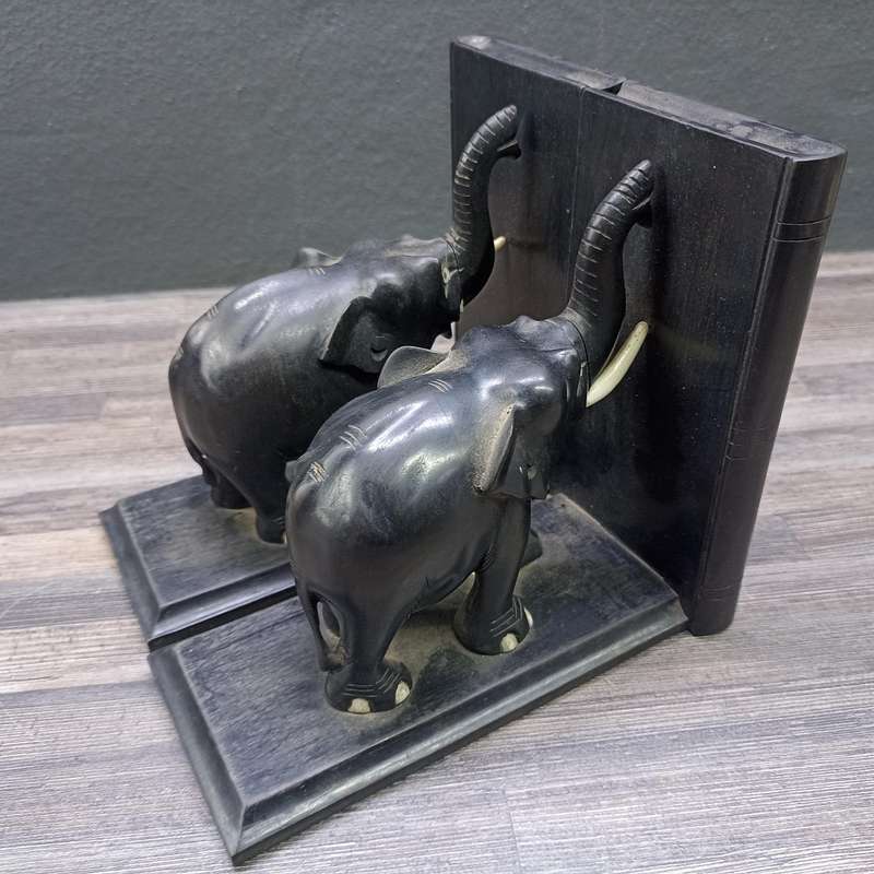 Vintage Pair of Ceylonese Elephant Bookends