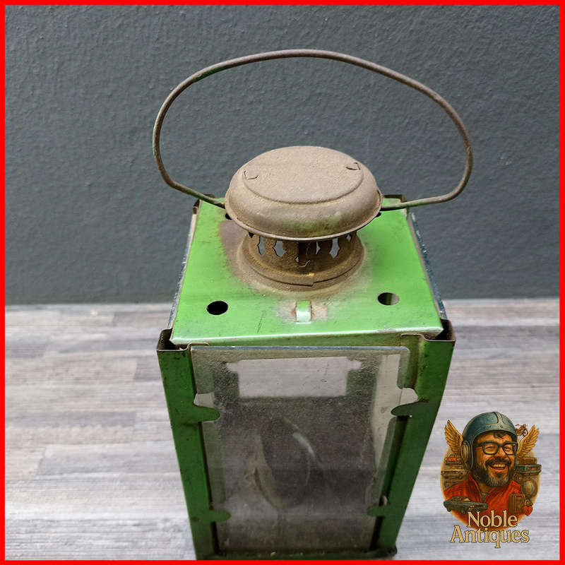 Vintage Hurricane Metal and Glass Candle Holder Lantern, Green