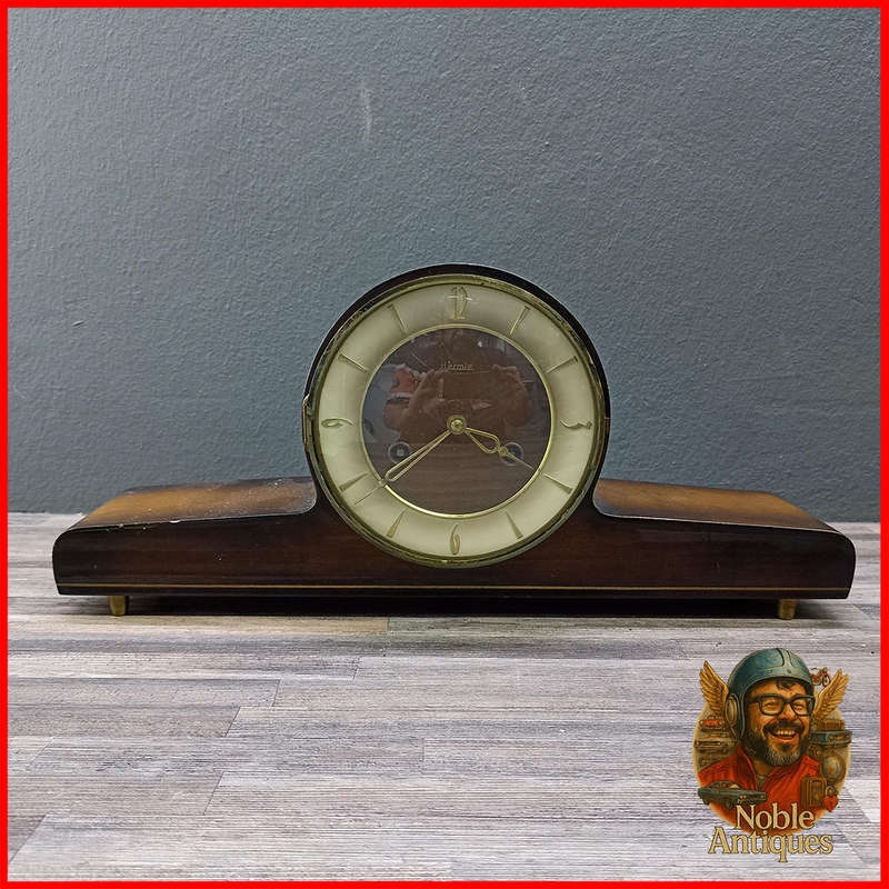 Vintage 60s German Hermle Mechanical Mantel Clock, No Key, Not Tested