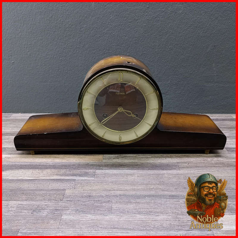 Vintage 60s German Hermle Mechanical Mantel Clock, No Key, Not Tested