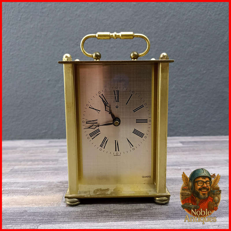 German Brass Finished Quartz Carriage Clock, Not Tested