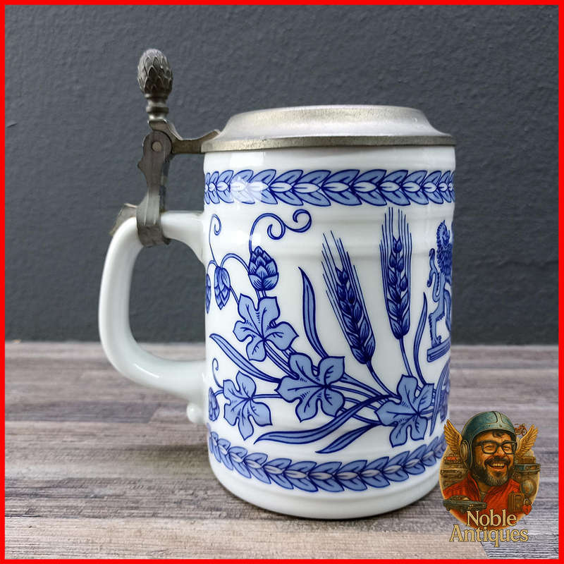 Vintage German Blue and White Bavarian coat of arms Beer Stein