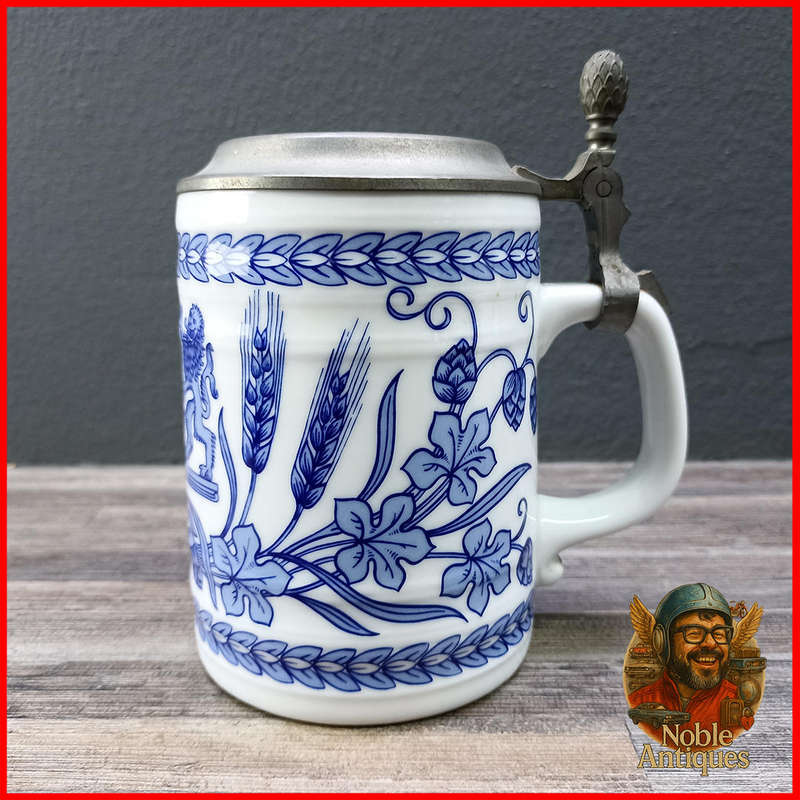 Vintage German Blue and White Bavarian coat of arms Beer Stein