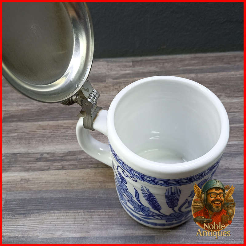 Vintage German Blue and White Bavarian coat of arms Beer Stein