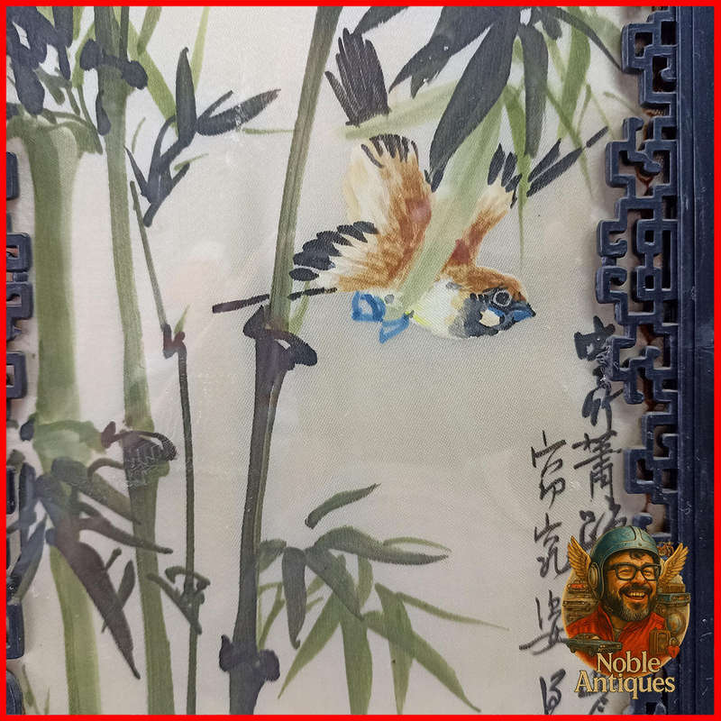 Vintage Oriental Chinese  Silk Painting 4 Accordion Folding Mini Divider