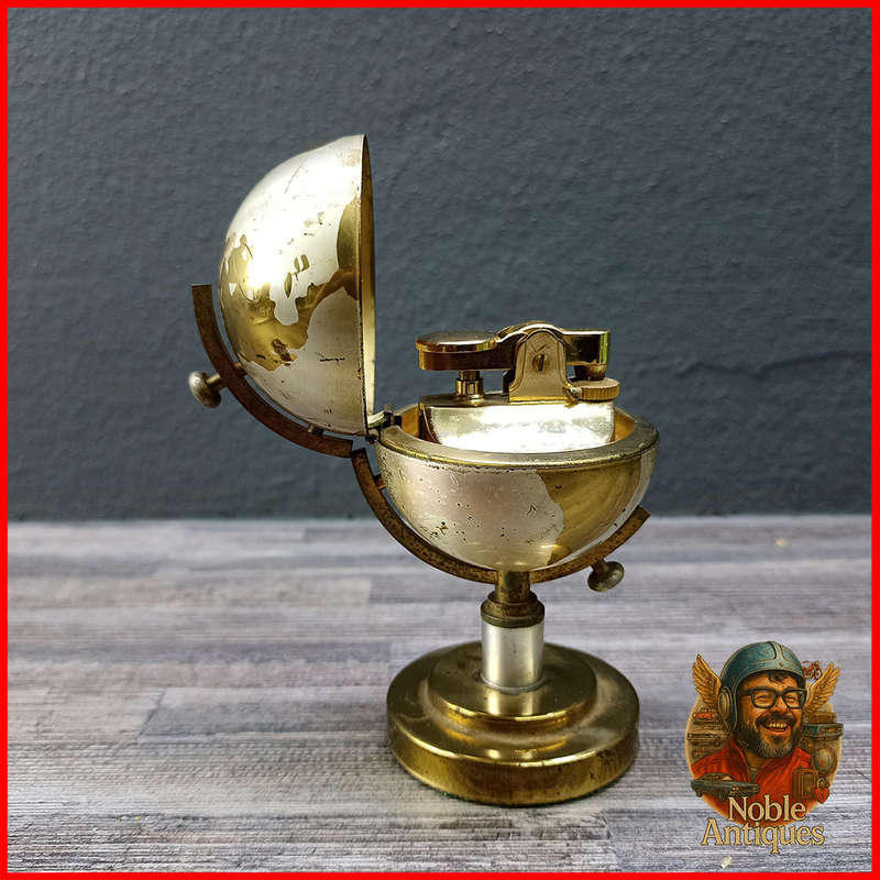 Vintage Brass World Globe Table Lighter
