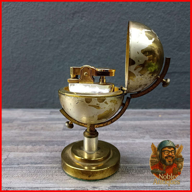 Vintage Brass World Globe Table Lighter