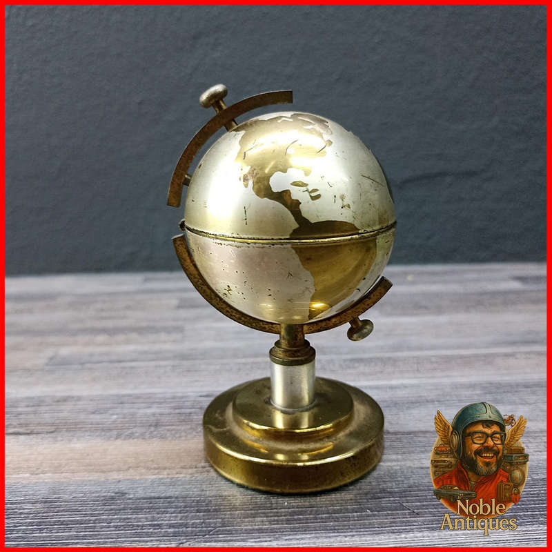 Vintage Brass World Globe Table Lighter