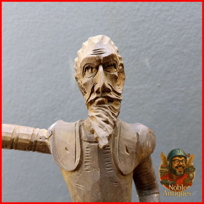 Vintage, hand-carved wood figures, Don Quixote on his horse and Sancho Panza on his donkey