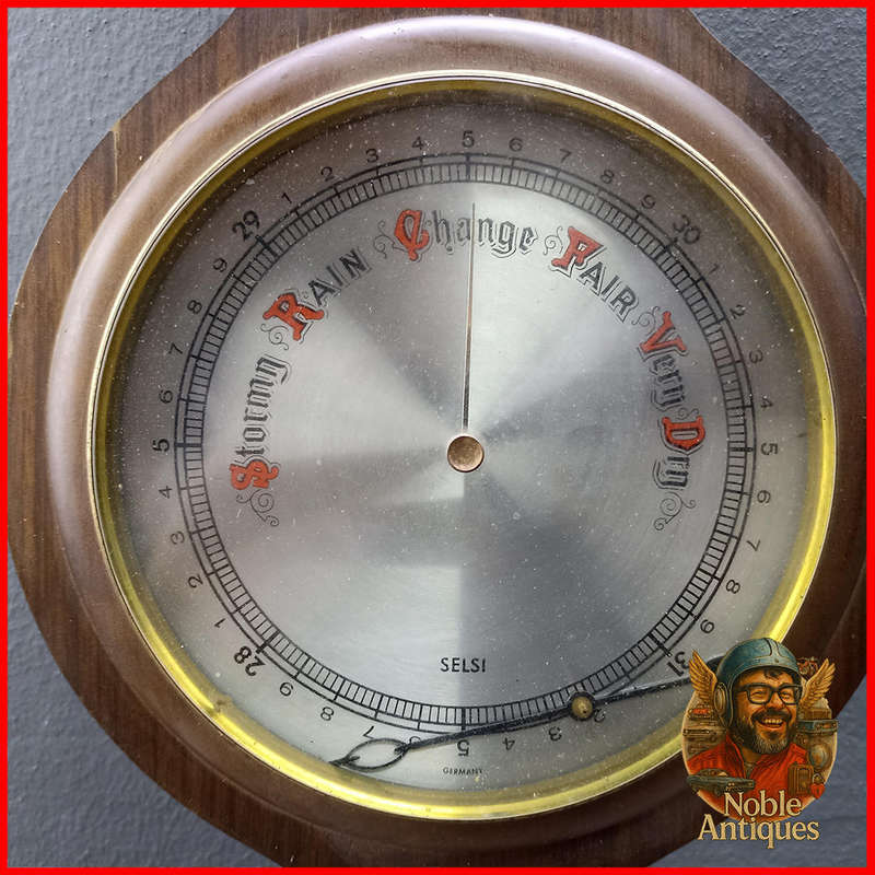 Large Vintage Wood and Brass German Banjo Barometer, Not Tested