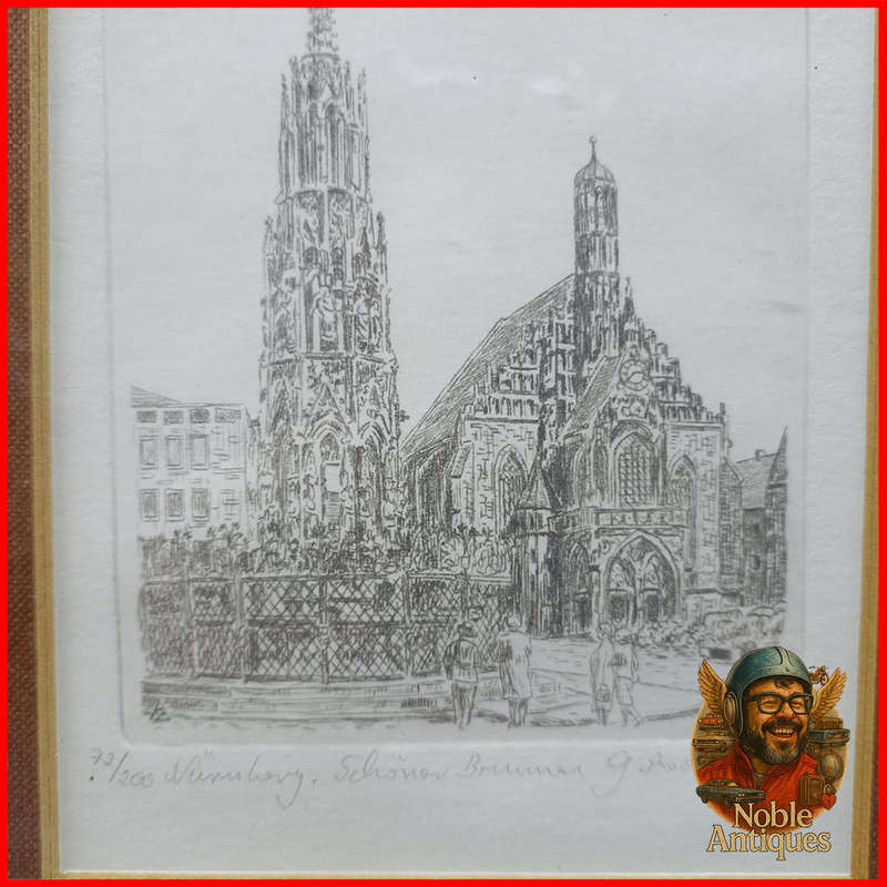 Numbered and Signed Etching Nürnberg, Schöner Brunnew 27/200