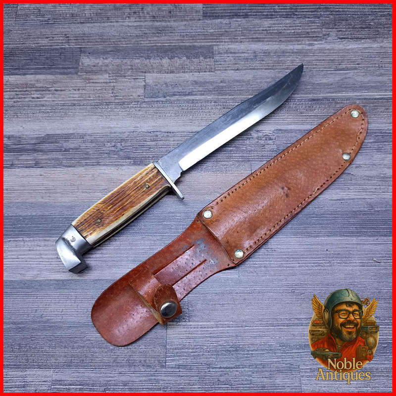 Vintage Fixed Blade Hunting Knife with Leather Sheath