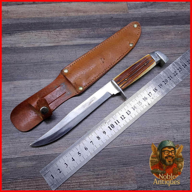 Vintage Fixed Blade Hunting Knife with Leather Sheath