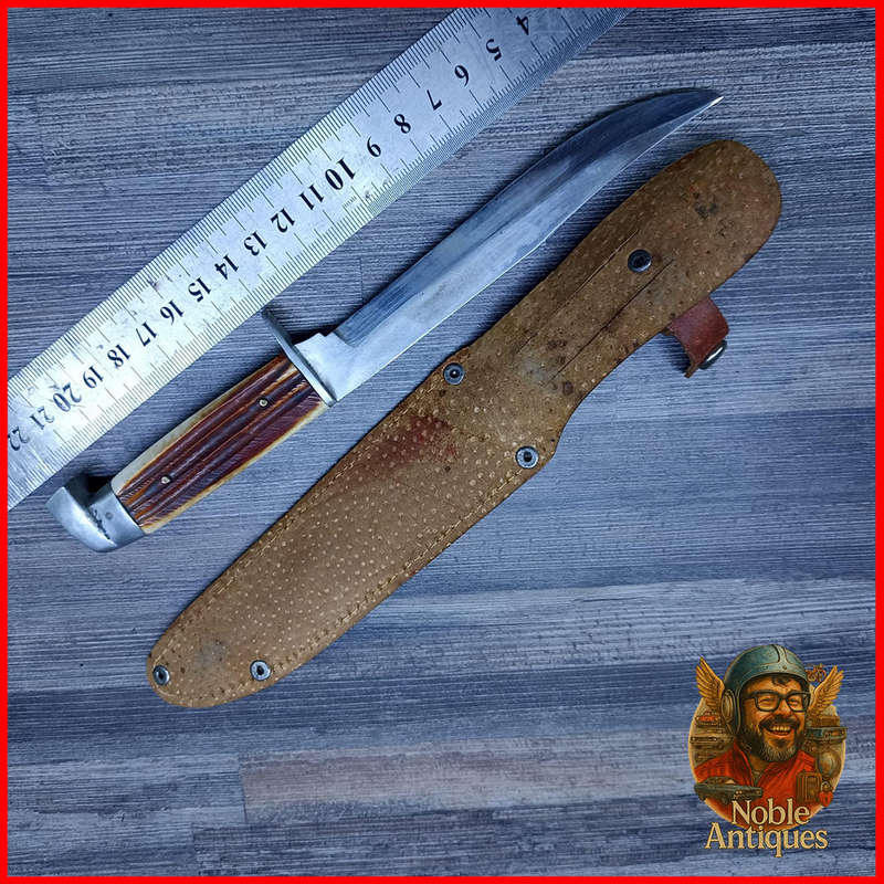 Vintage Fixed Blade Hunting Knife with Leather Sheath