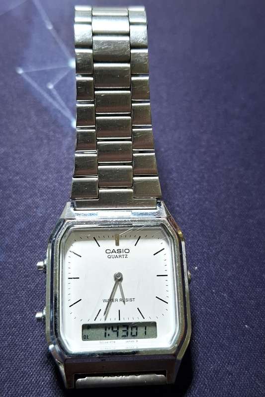 Casio Mens Vintage Retro Dual Display Silver Bracelet Watch