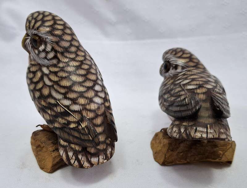 Vintage Wooden Owls - Hand Painted