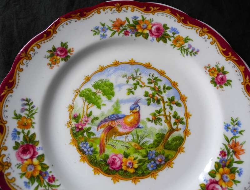 Vintage Royal Albert Chelsea Bird Trio - Maroon