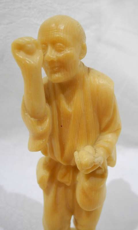 Vintage Asian Carved Figurine - Elder Holding Basket
