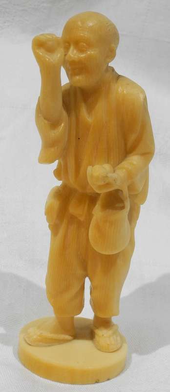 Vintage Asian Carved Figurine - Elder Holding Basket