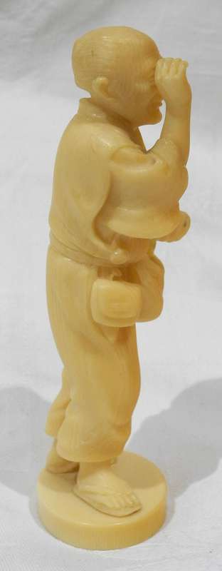 Vintage Asian Carved Figurine - Elder Holding Basket