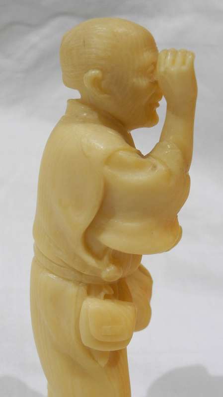 Vintage Asian Carved Figurine - Elder Holding Basket