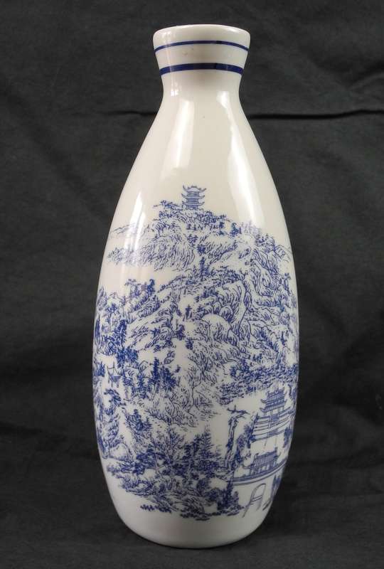 Vintage Asian Porcelain Blue and White Wine Bottle Vase