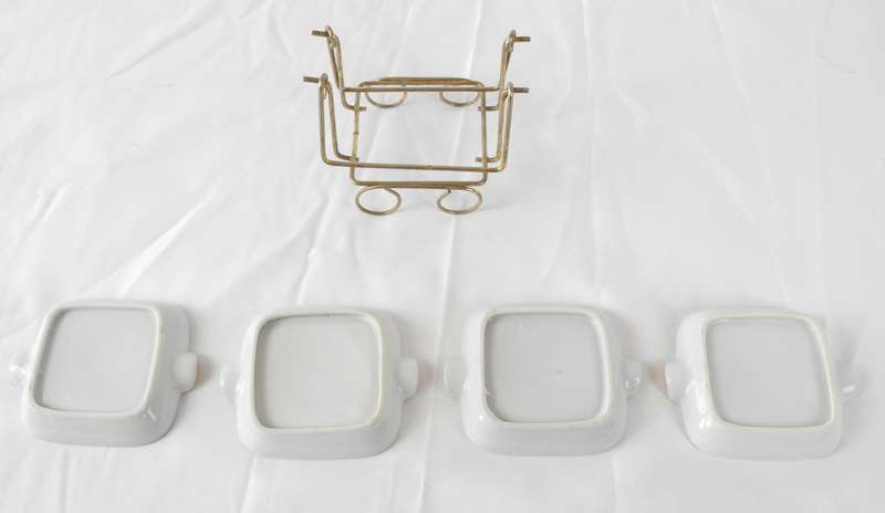 Vintage Porcelain Ashtray Set with Card Suit Motifs & Gold Trim