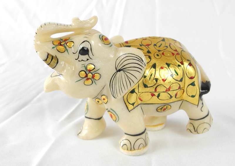 Vintage Marble and Gold Handcrafted Elephant Sculpture