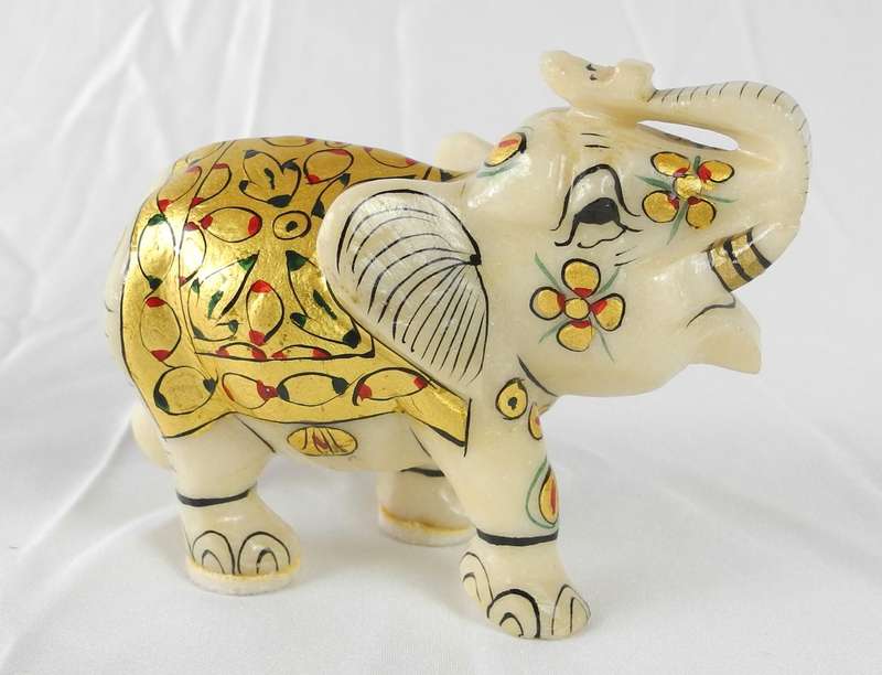 Vintage Marble and Gold Handcrafted Elephant Sculpture